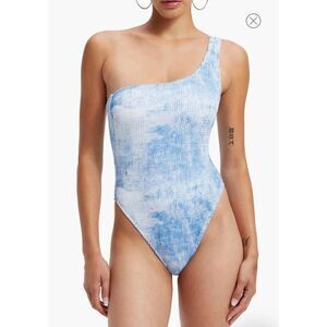 Good American Always Fits One-Shoulder Grey Tie Dye One Piece